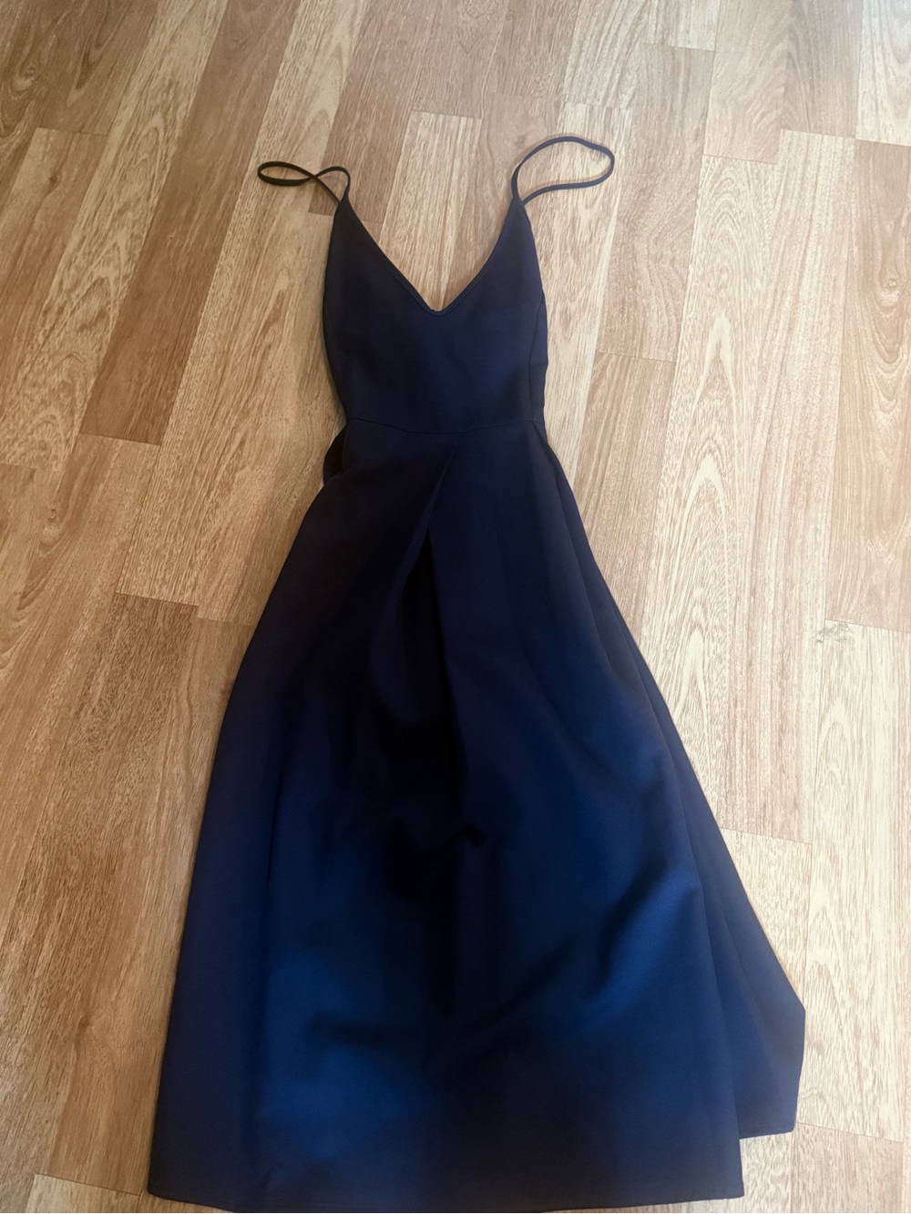 Classic Navy Strapless-Inspired V-Neck Maxi Dress
